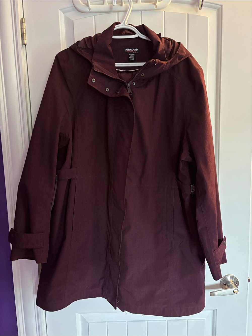 Kirkland Signature Women's Hooded Trench Coat - Burgundy